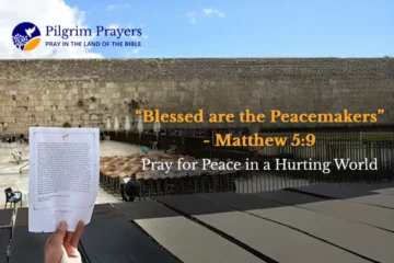 Western Wall in Jerusalem with prayer notes tucked between stones, symbolizing hope, faith, and the call to peace.