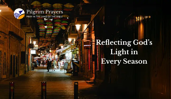 Vibrant umbrellas over a Jerusalem street symbolizing faith, hope, and spiritual renewal through prayer