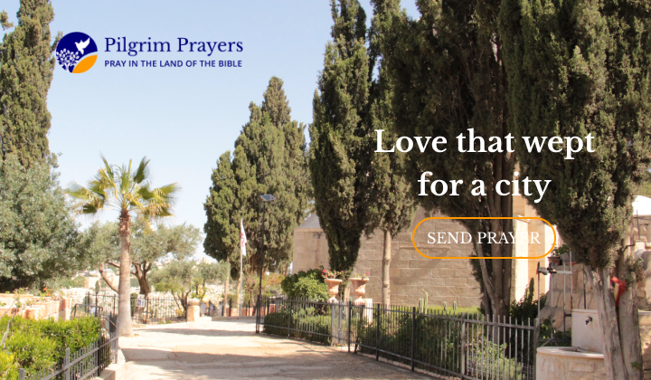 The tear-shaped rooftop of the Dominus Flevit
