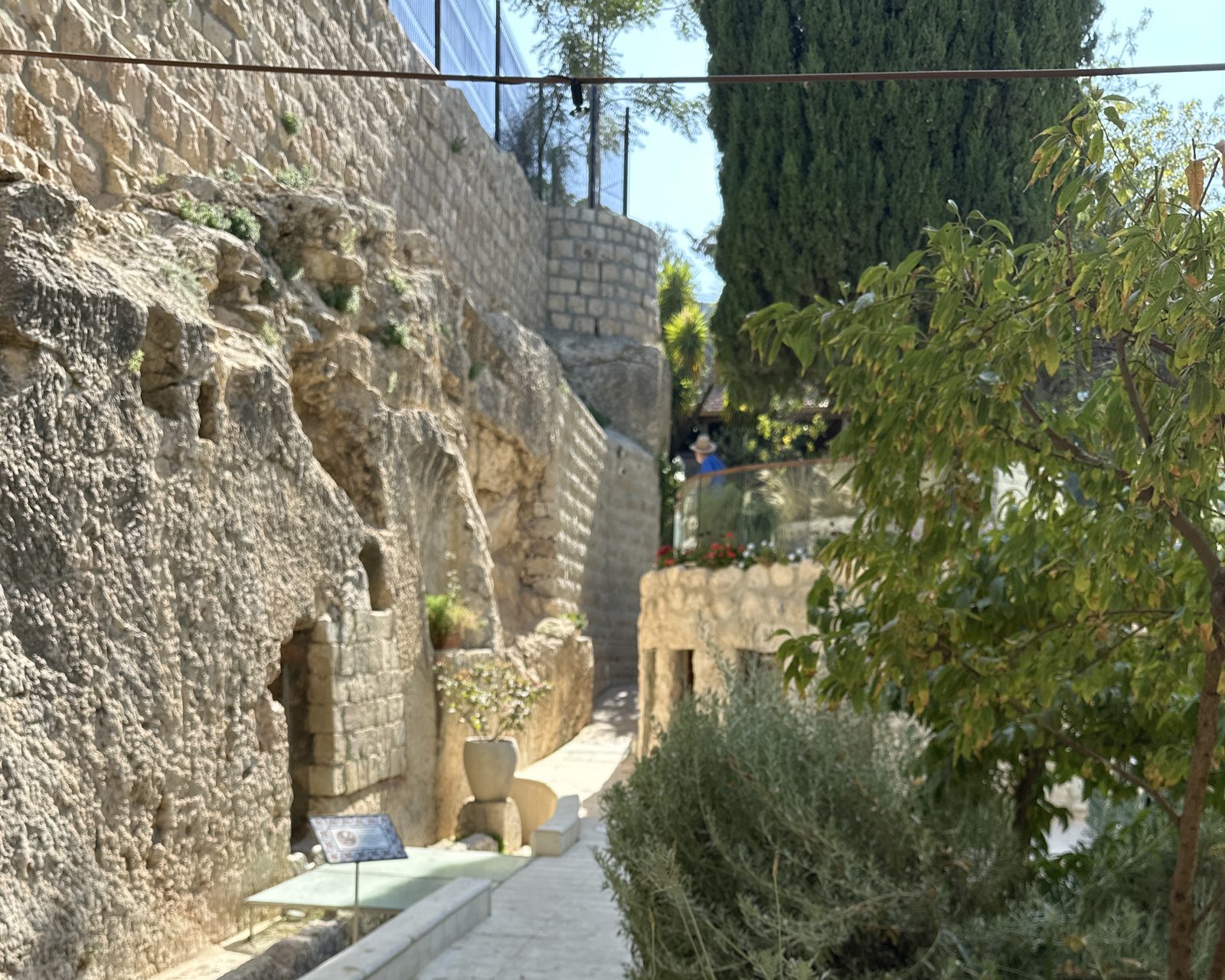 The path through the Garden Tomb in Jerusalem, with the rock-cut tomb entrance