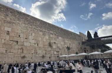 Worshippers at the Western Wall at eight in the morning
